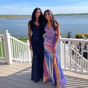 -SOLD-prom dress sequin size 2 like new xs corset slit boutique jovani look